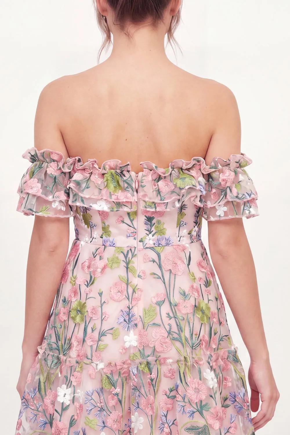 Tulle Off the Shoulder Floral A-Line Embroidered Pink Mini Graduation Dress sold by Zapaka product image thumbnail 4