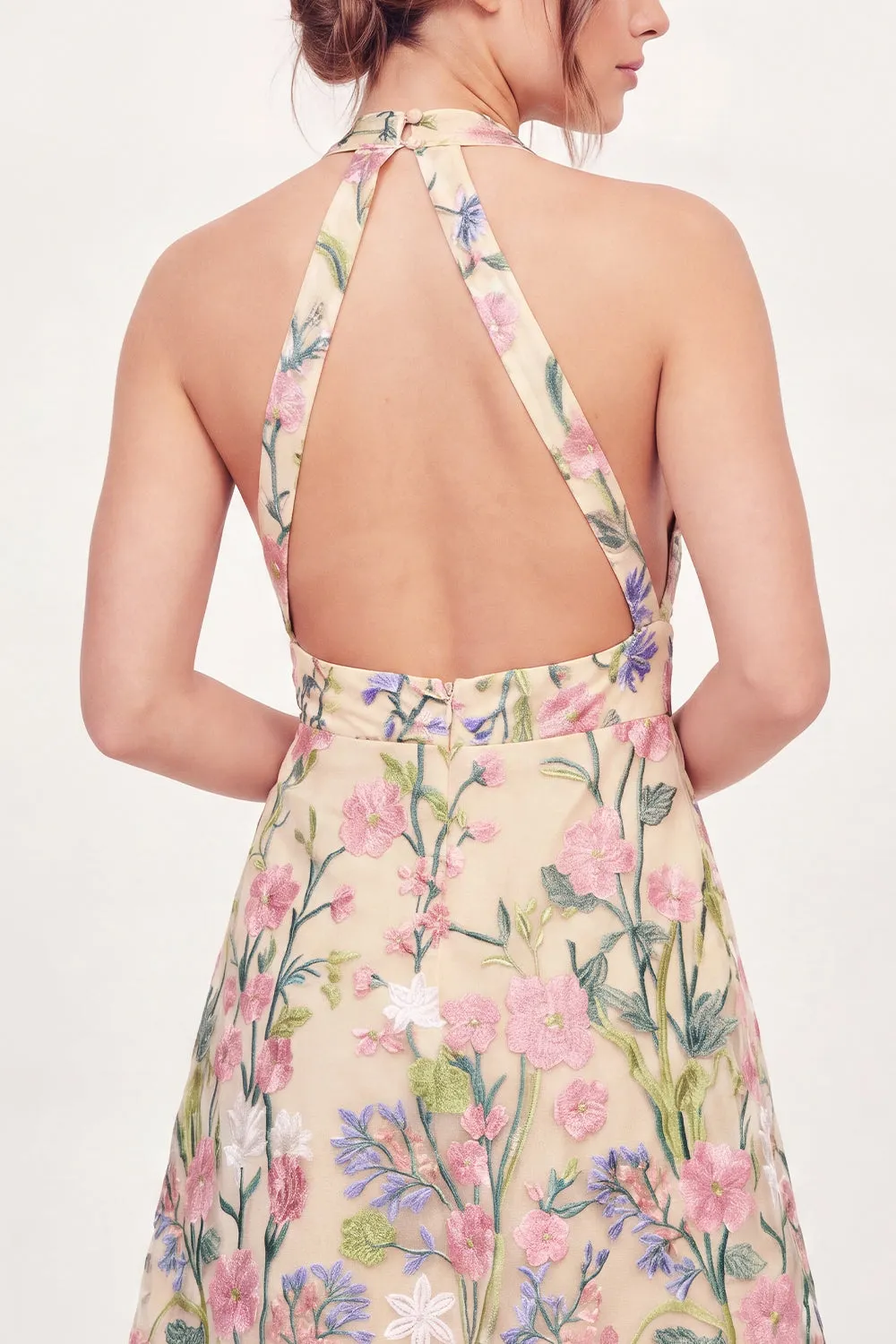 Tulle Floral A-Line Embroidered Halter Neck Yellow Mini Homecoming Dress sold by Zapaka product image thumbnail 4