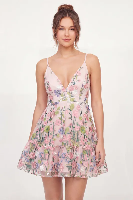 Floral Tulle A-Line Embroidered Pink Mini Homecoming Dress made by Zapaka