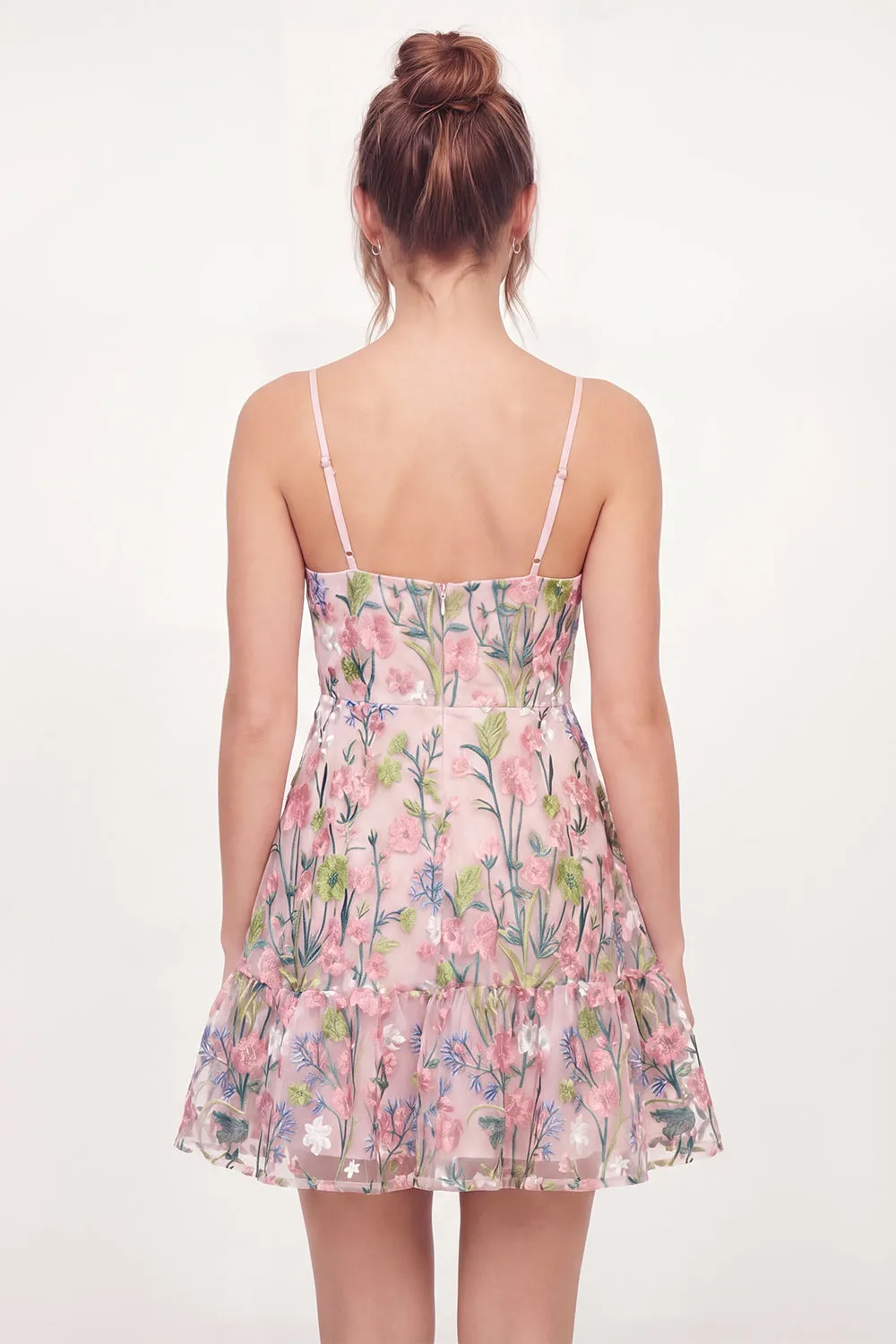 Floral Tulle A-Line Embroidered Pink Mini Homecoming Dress sold by Zapaka product image thumbnail 2