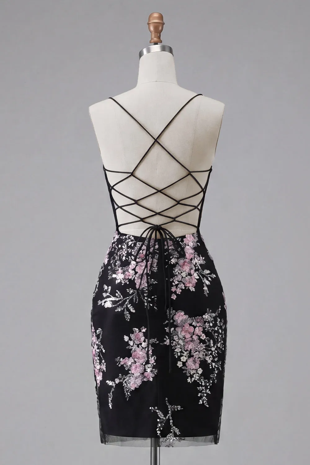 Black Pink Flower Bodycon Sheer Corset Homecoming Dress sold by Zapaka product image thumbnail 2