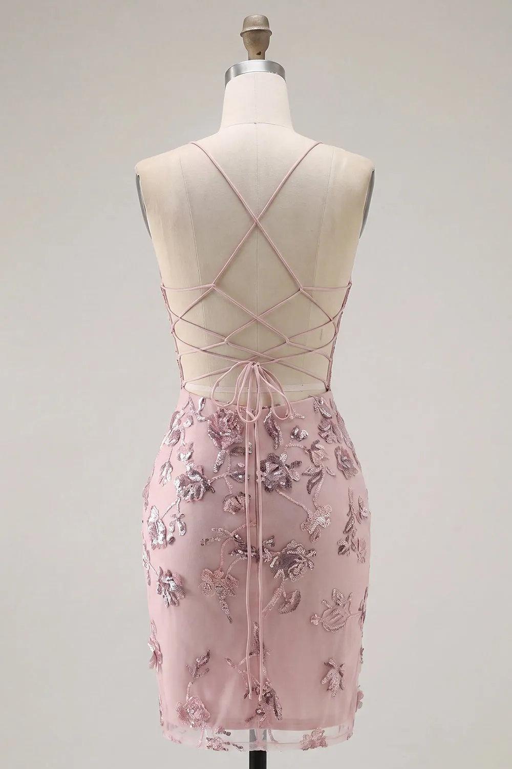 Blush Bodycon Halter Neck Sheer Corset Sequins Homecoming Dress sold by Zapaka product image thumbnail 2