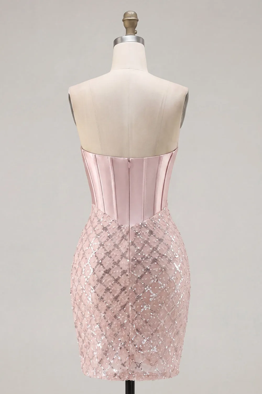 Sweetheart Blush Satin Bodycon Corset Sequins Homecoming Dress sold by Zapaka product image thumbnail 2