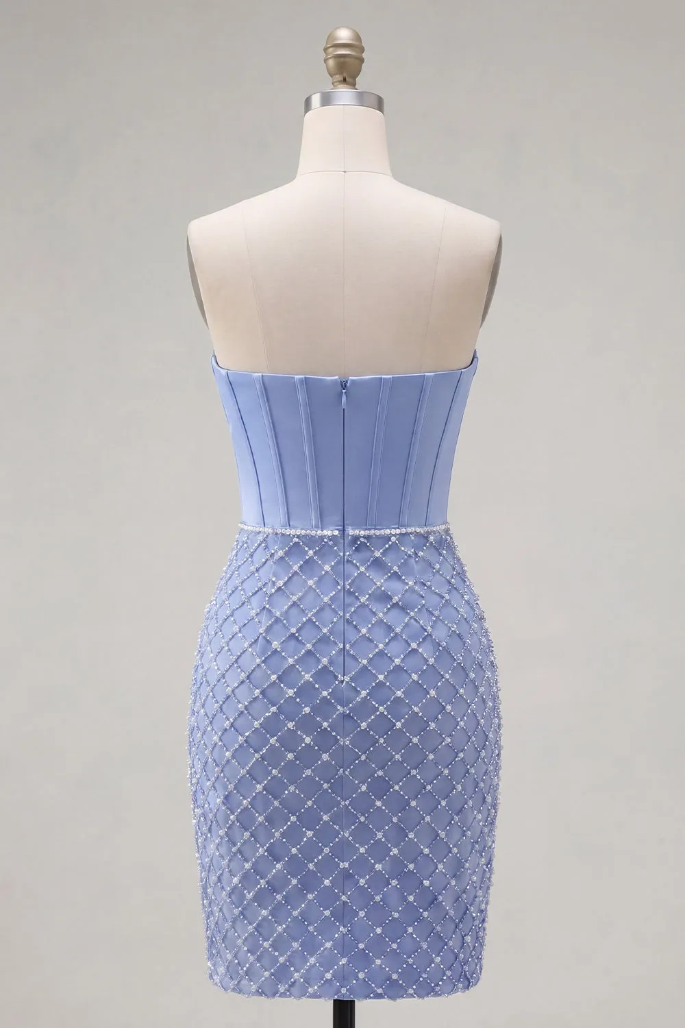 Blue Strapless Satin Bodycon Corset Beaded Homecoming Dress sold by Zapaka product image thumbnail 2