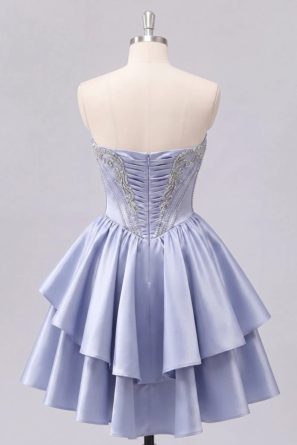 Satin A-Line Grey Blue Sweetheart Corset Ruched Cute Homecoming Dress with Beading sold by Zapaka product image thumbnail 2