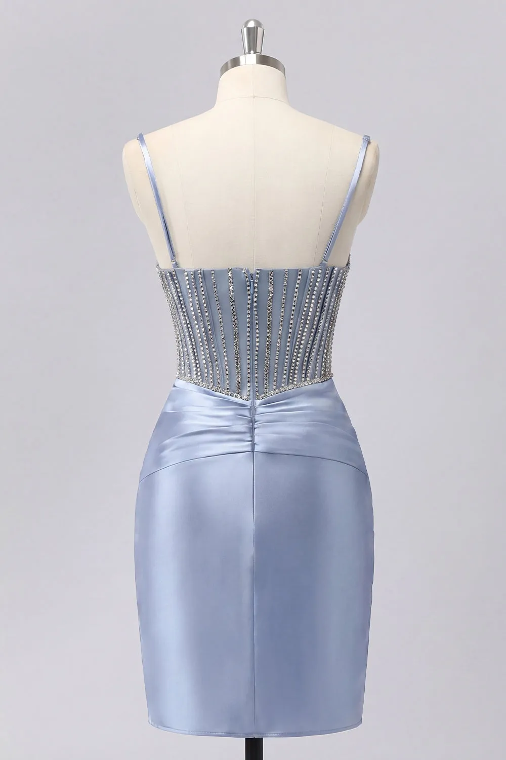 Grey Blue Satin Bodycon Sheer Corset Homecoming Dress with Beading sold by Zapaka product image thumbnail 2