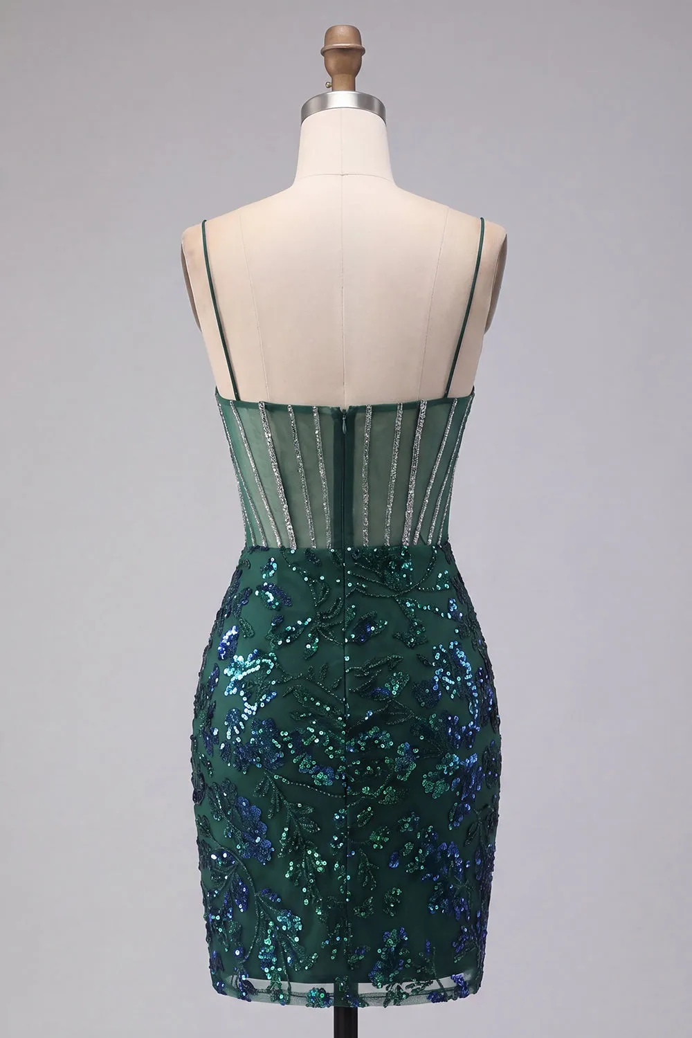 Sparkly Dark Green Floral Corset Bodycon Sequins Short Homecoming Dress sold by Zapaka product image thumbnail 2