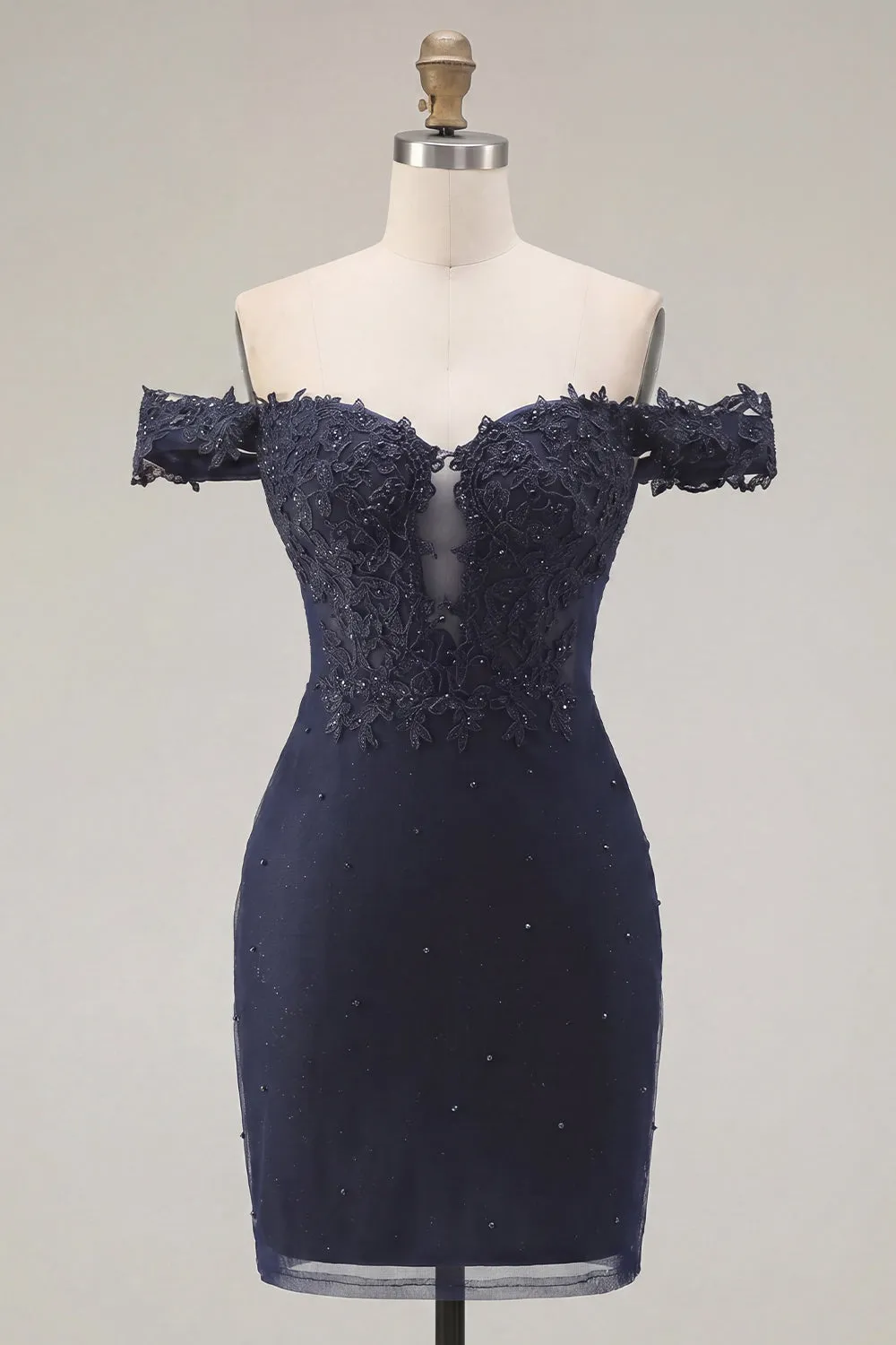 Navy Off the Shoulder Beaded Bodycon Homecoming Dress sold by Zapaka