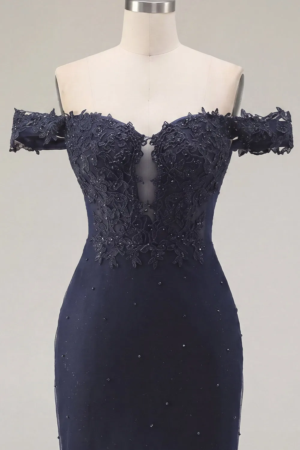 Navy Off the Shoulder Beaded Bodycon Homecoming Dress sold by Zapaka product image thumbnail 5