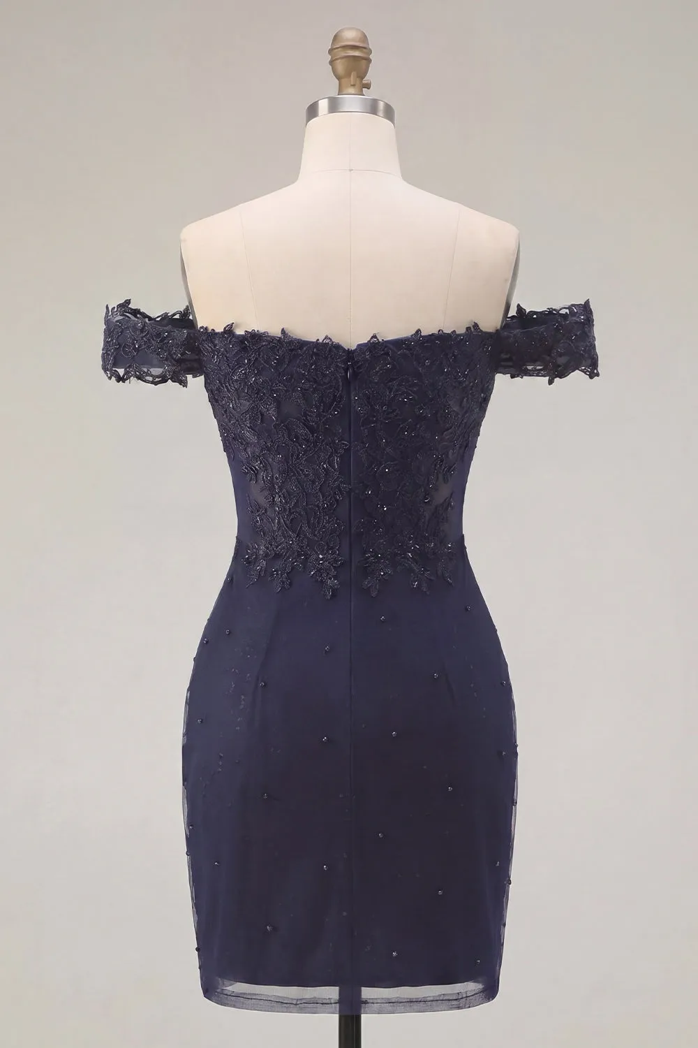 Navy Off the Shoulder Beaded Bodycon Homecoming Dress sold by Zapaka product image thumbnail 2
