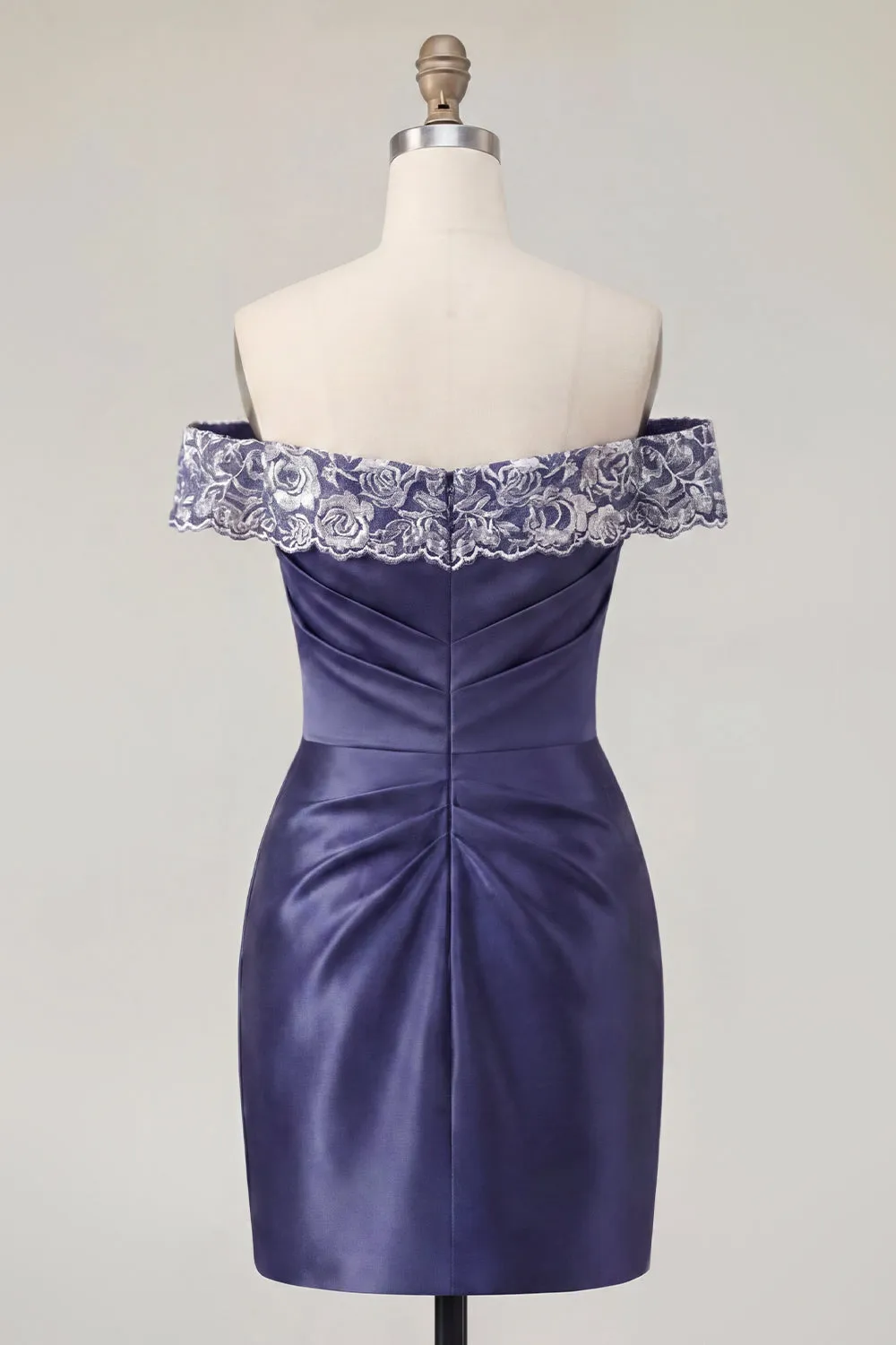 Off the Shoulder Navy Embroidered Satin Ruched Bodycon Homecoming Dress sold by Zapaka product image thumbnail 2