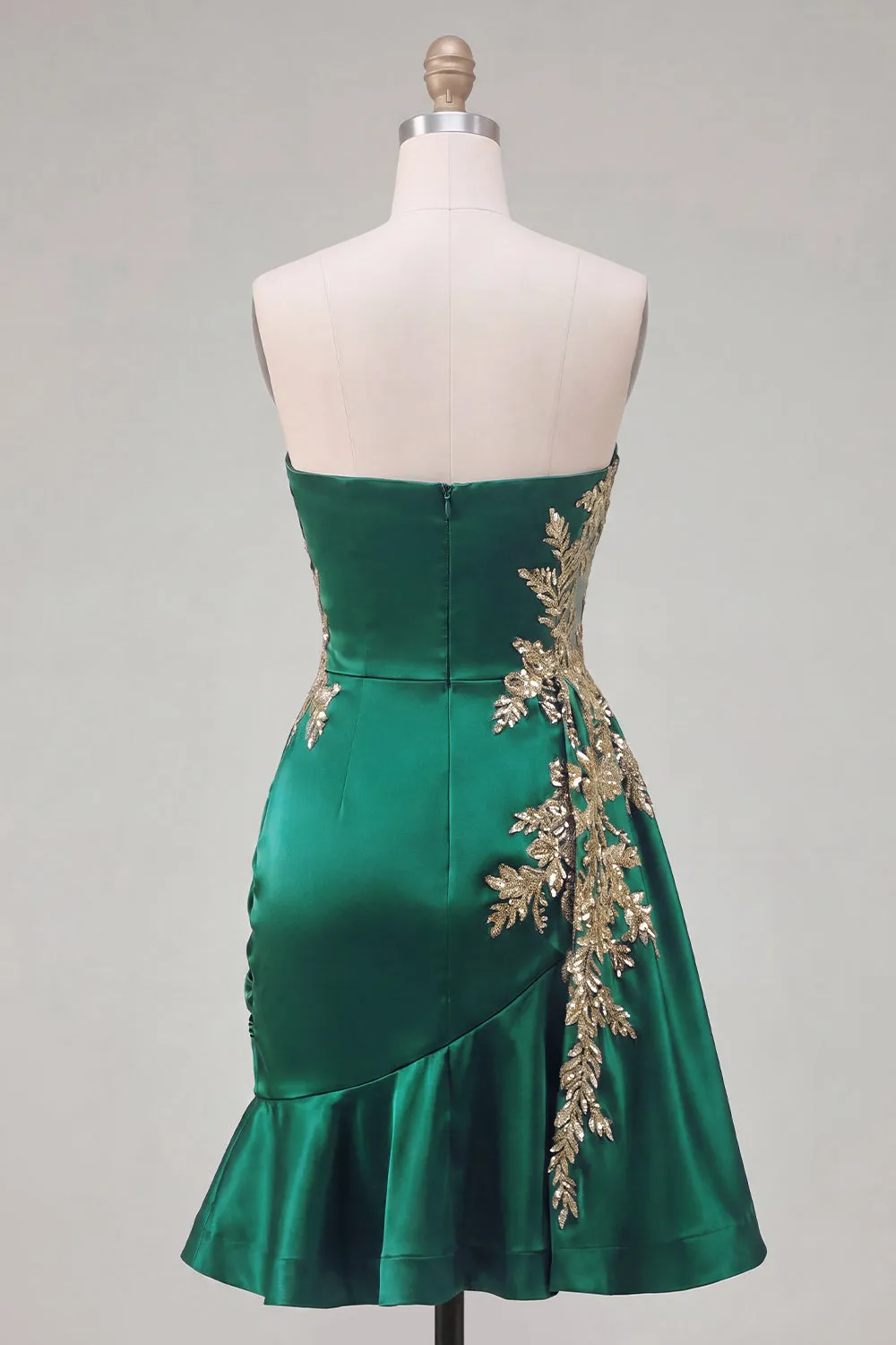 Dark Green Satin Bodycon Sweetheart Ruched Sequins Homecoming Dress with Sash sold by Zapaka product image thumbnail 2