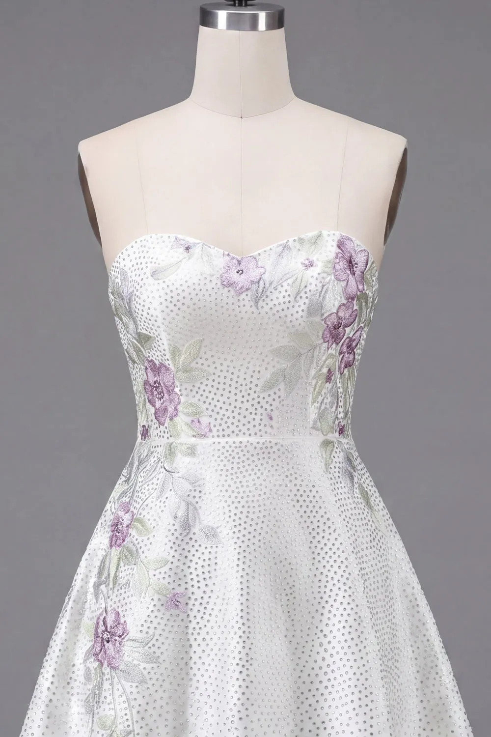 A-Line Sweetheart White Floral Homecoming Dress with Beading sold by Zapaka product image thumbnail 5