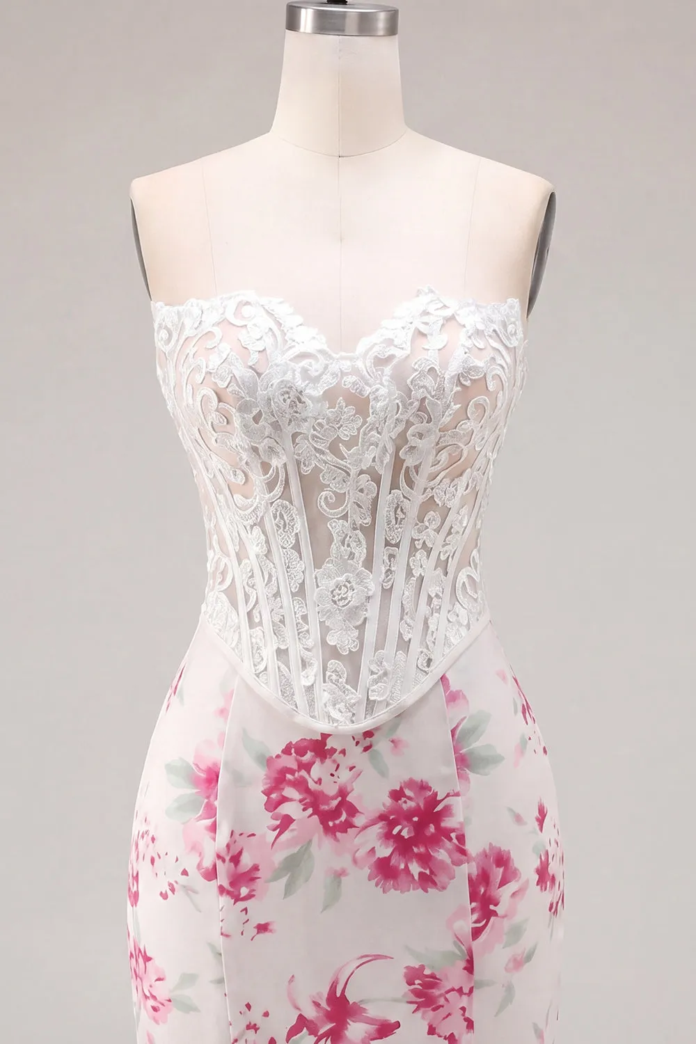 White Fuchsia Flower Sweetheart Bodycon Sheer Corset Homecoming Dress sold by Zapaka product image thumbnail 5