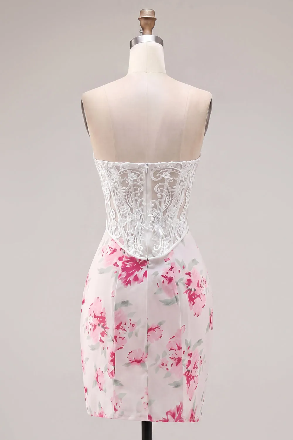 White Fuchsia Flower Sweetheart Bodycon Sheer Corset Homecoming Dress sold by Zapaka product image thumbnail 2
