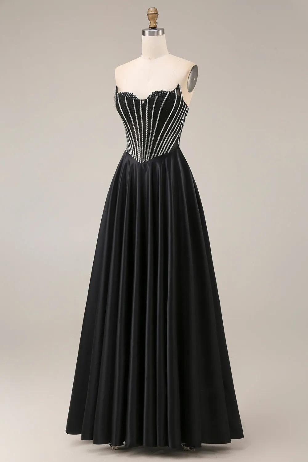 Satin A-Line Black Sweetheart Corset Long Prom Dress sold by Zapaka product image thumbnail 3