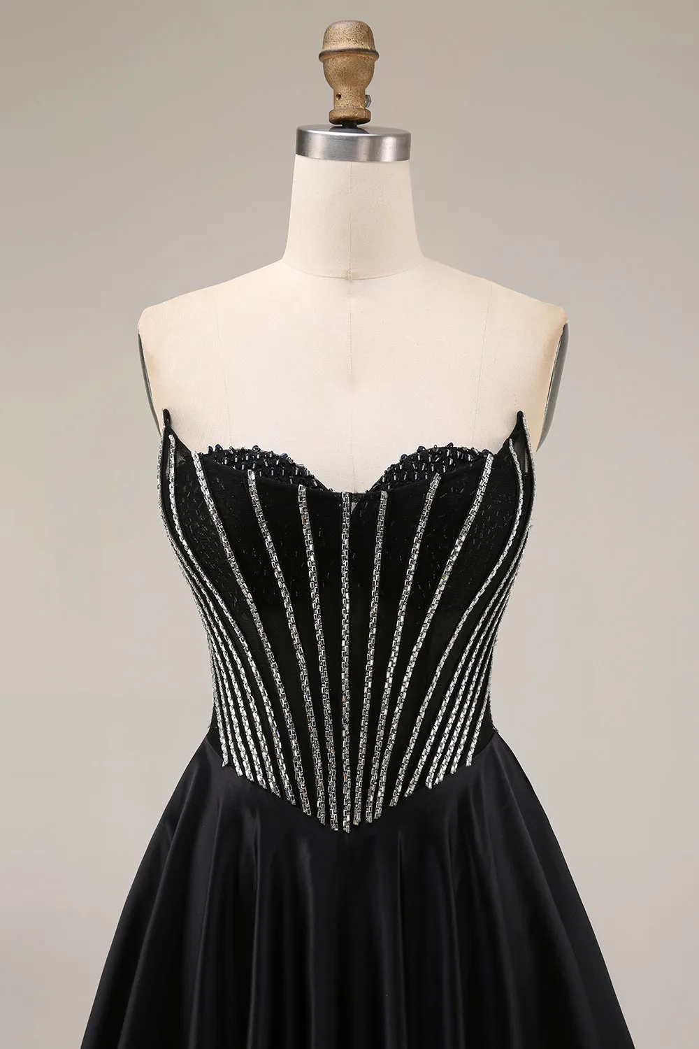 Satin A-Line Black Sweetheart Corset Long Prom Dress sold by Zapaka product image thumbnail 4