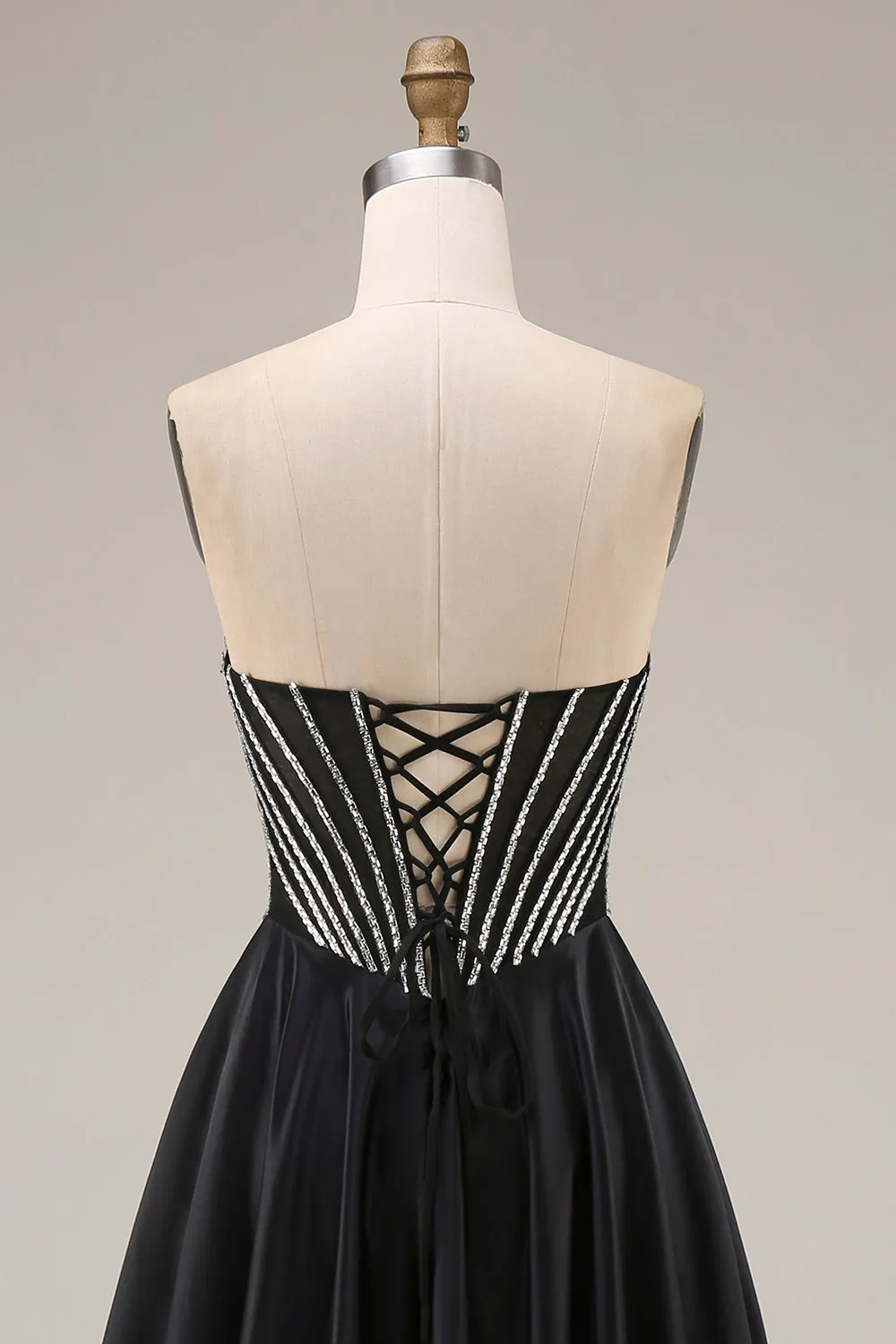 Satin A-Line Black Sweetheart Corset Long Prom Dress sold by Zapaka product image thumbnail 5