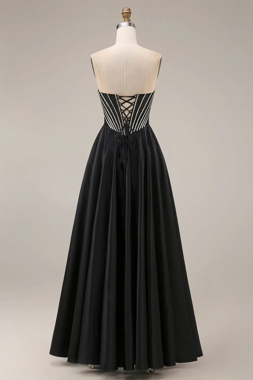 Satin A-Line Black Sweetheart Corset Long Prom Dress sold by Zapaka product image thumbnail 2