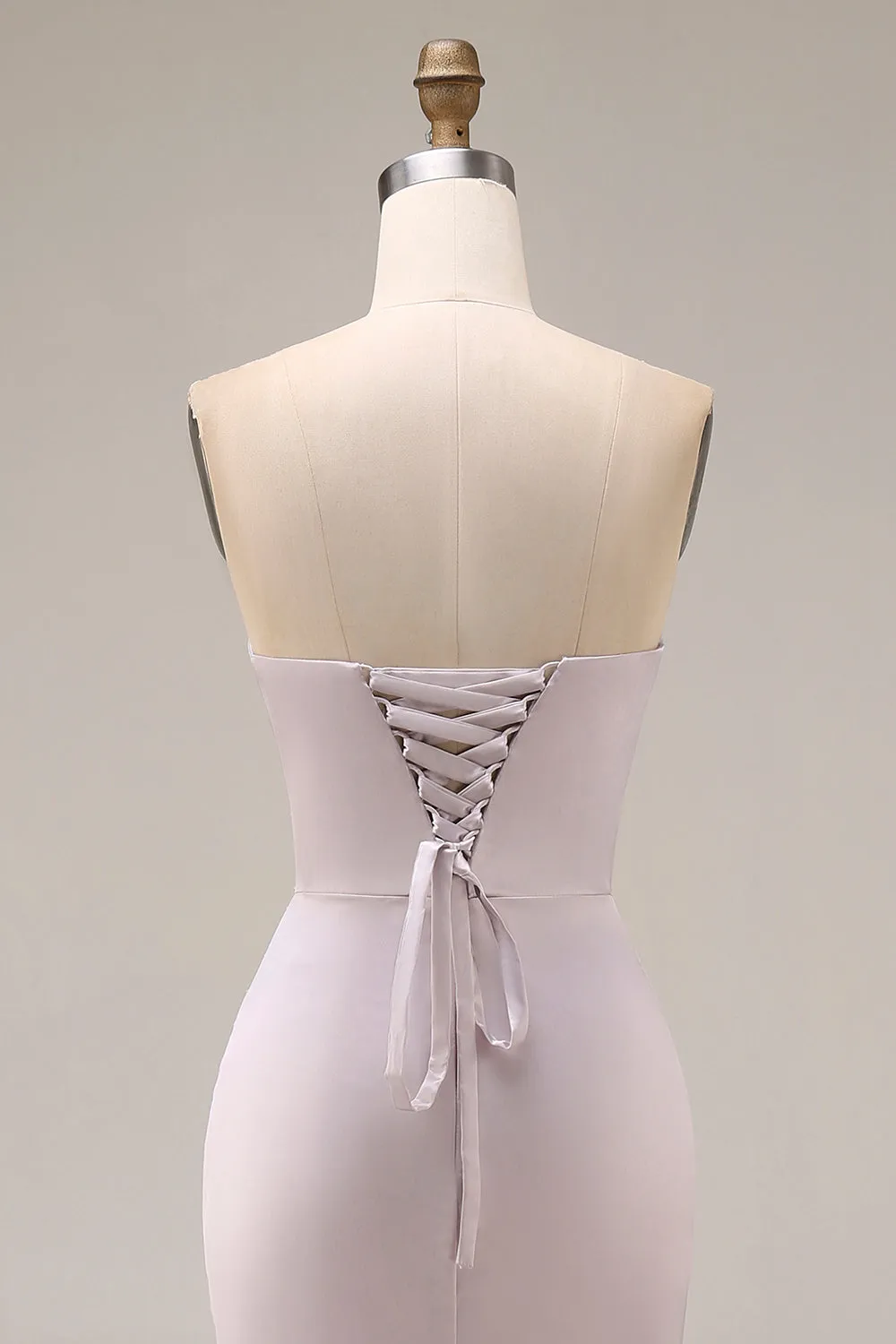 Satin Mermaid Light Purple Sweetheart Ruched Beaded Long Prom Dress with Slit sold by Zapaka product image thumbnail 5