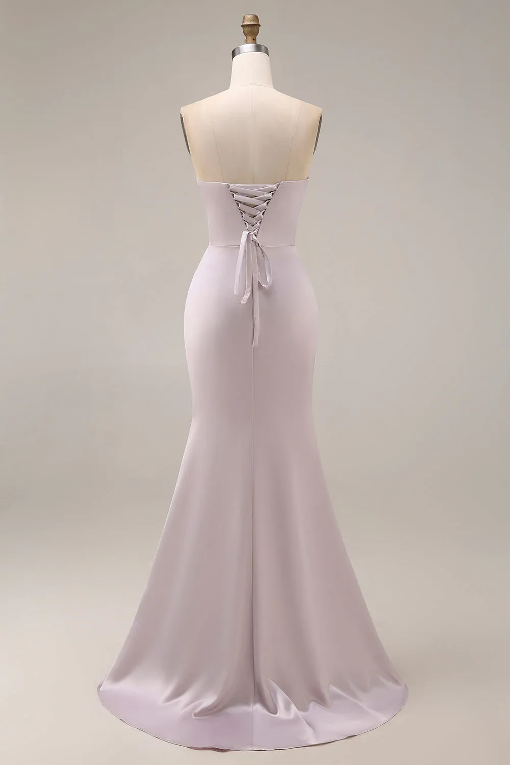 Satin Mermaid Light Purple Sweetheart Ruched Beaded Long Prom Dress with Slit sold by Zapaka product image thumbnail 2