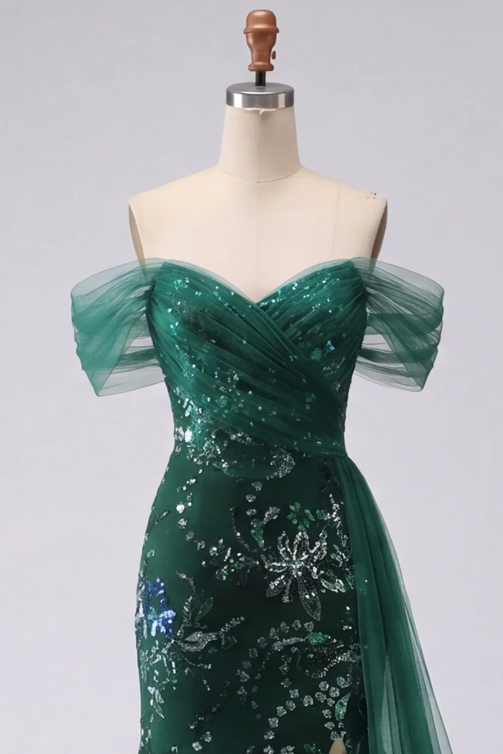 Sparkly Off the Shoulder Dark Green Mermaid Sequins Long Prom Dress with Slit sold by Zapaka product image thumbnail 3