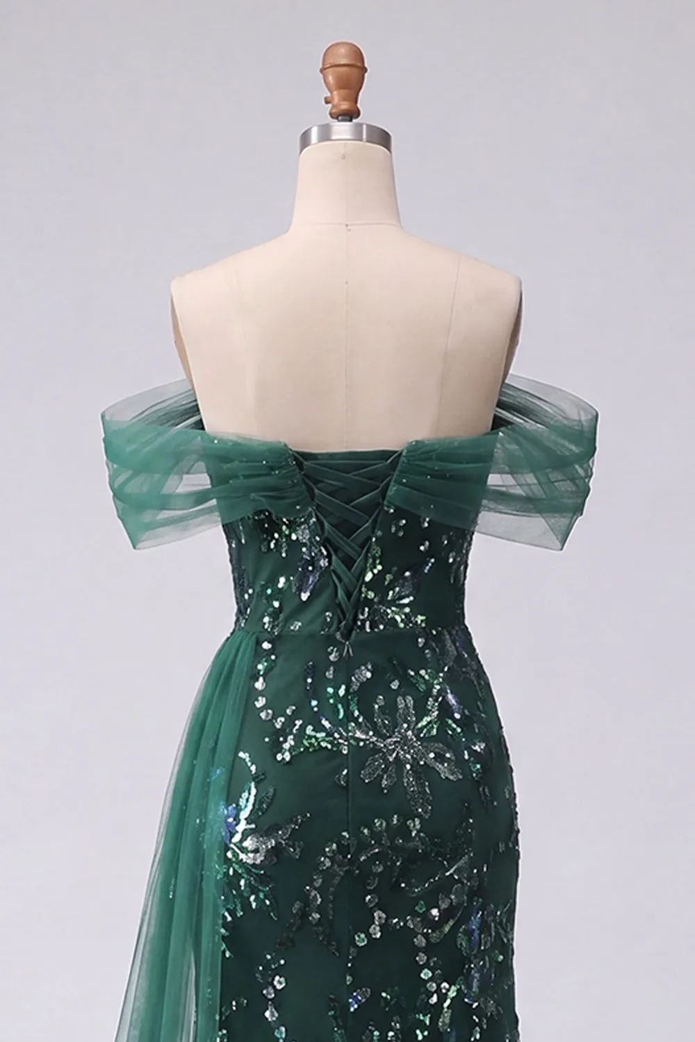 Sparkly Off the Shoulder Dark Green Mermaid Sequins Long Prom Dress with Slit sold by Zapaka product image thumbnail 4