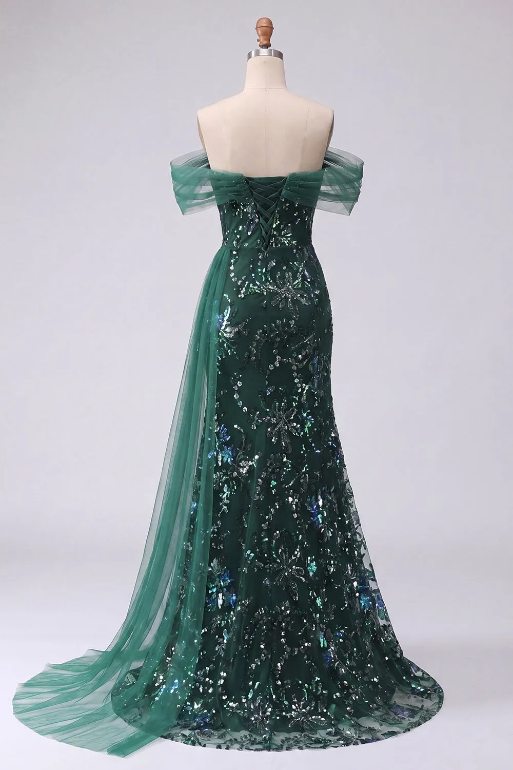 Sparkly Off the Shoulder Dark Green Mermaid Sequins Long Prom Dress with Slit sold by Zapaka product image thumbnail 2
