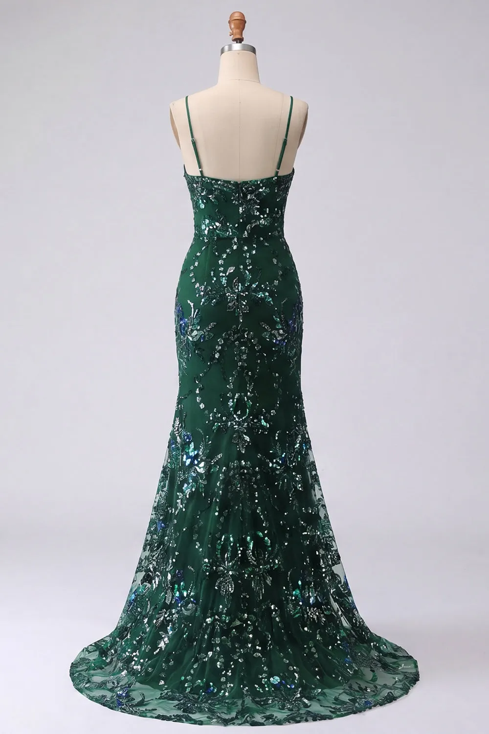 Sparkly Dark Green Mermaid Spaghetti Straps Sequins Long Prom Dress with Slit sold by Zapaka product image thumbnail 2