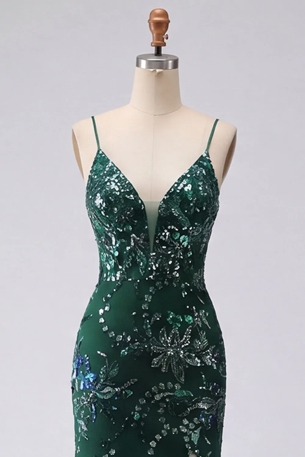 Sparkly Dark Green Mermaid Spaghetti Straps Sequins Long Prom Dress with Slit sold by Zapaka product image thumbnail 3