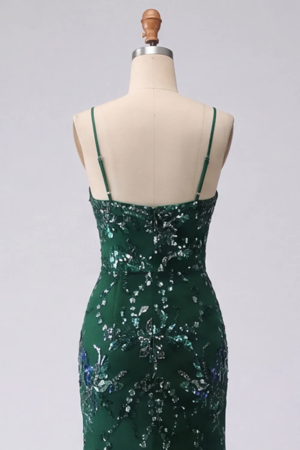 Sparkly Dark Green Mermaid Spaghetti Straps Sequins Long Prom Dress with Slit sold by Zapaka product image thumbnail 4