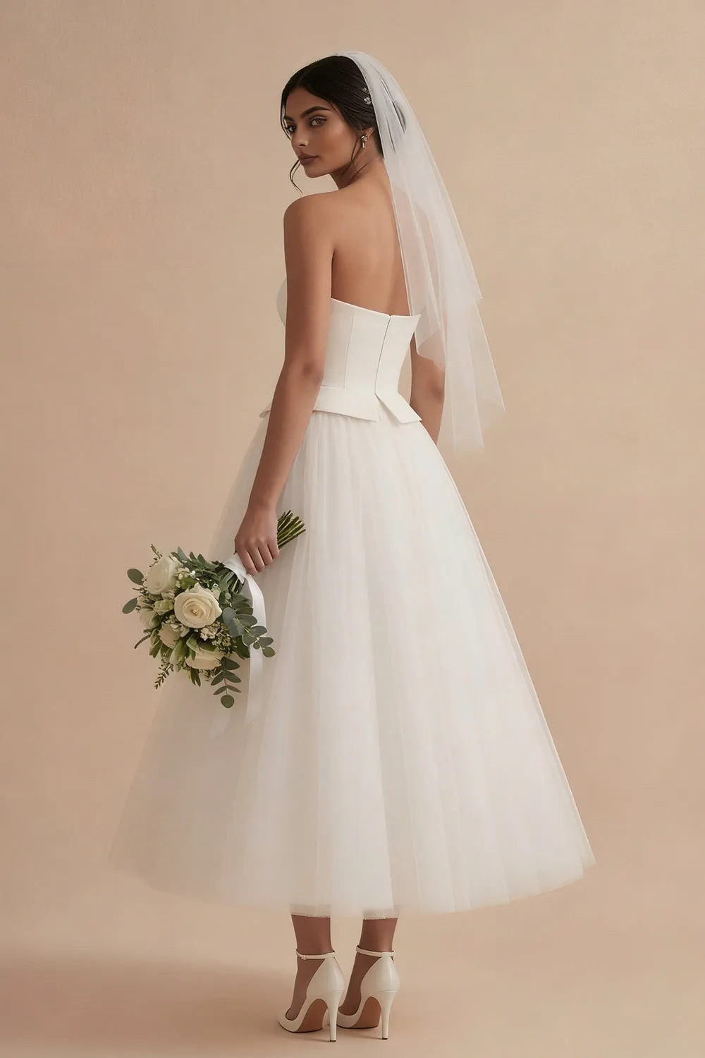 White A Line Strapless Long Boho Wedding Dress sold by Zapaka product image thumbnail 2