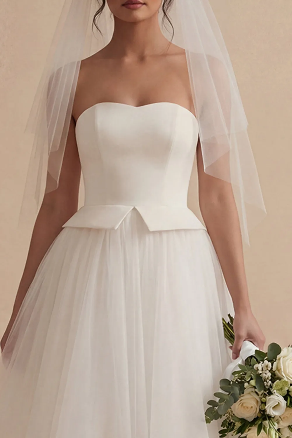 White A Line Strapless Long Boho Wedding Dress sold by Zapaka product image thumbnail 3