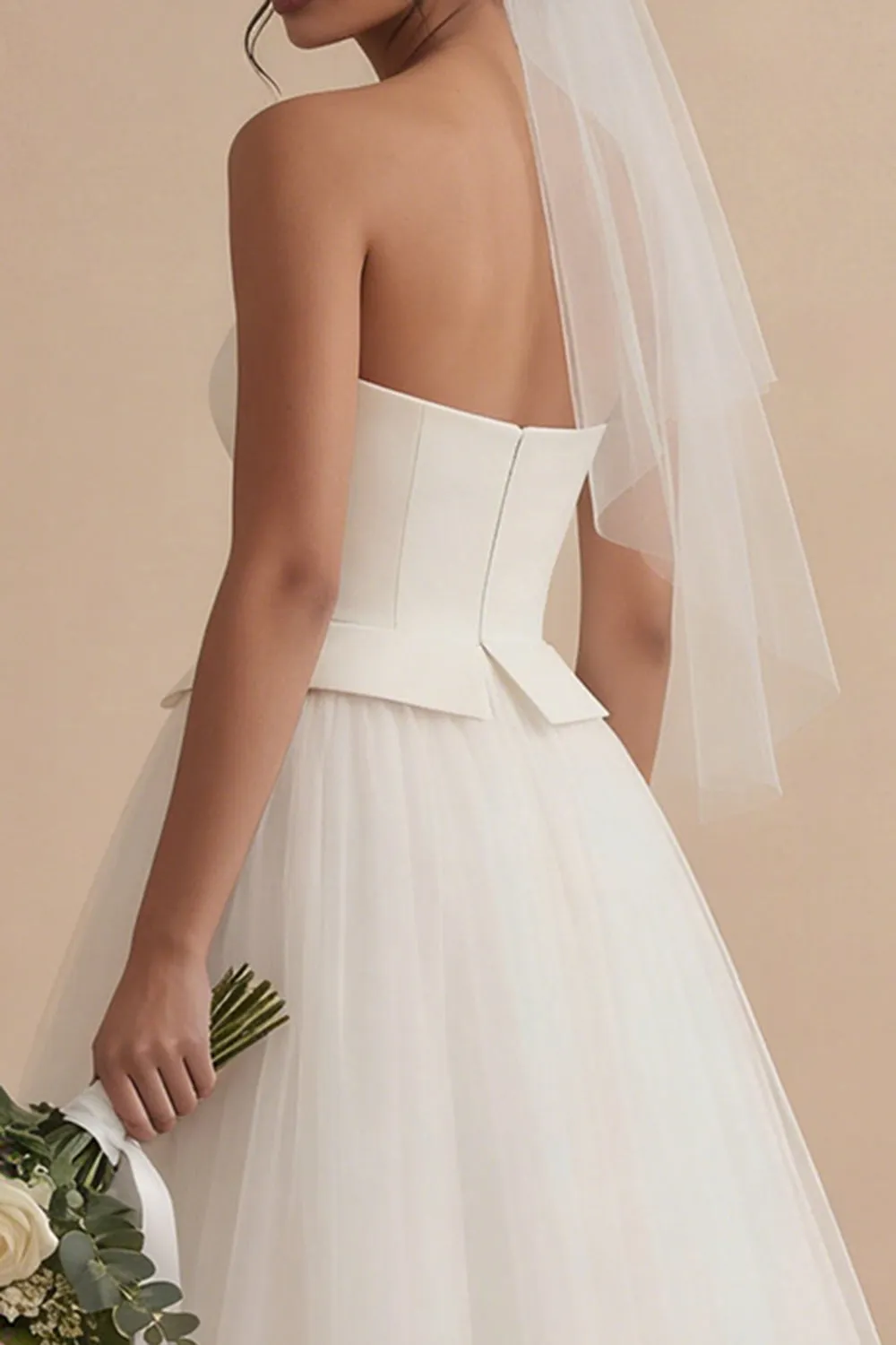 White A Line Strapless Long Boho Wedding Dress sold by Zapaka product image thumbnail 4