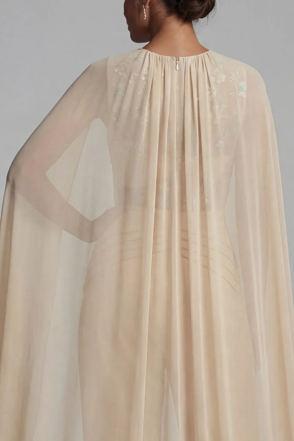 Champagne Applique Ruched Round Neck Mother Outfit with Cape sold by Zapaka product image thumbnail 5