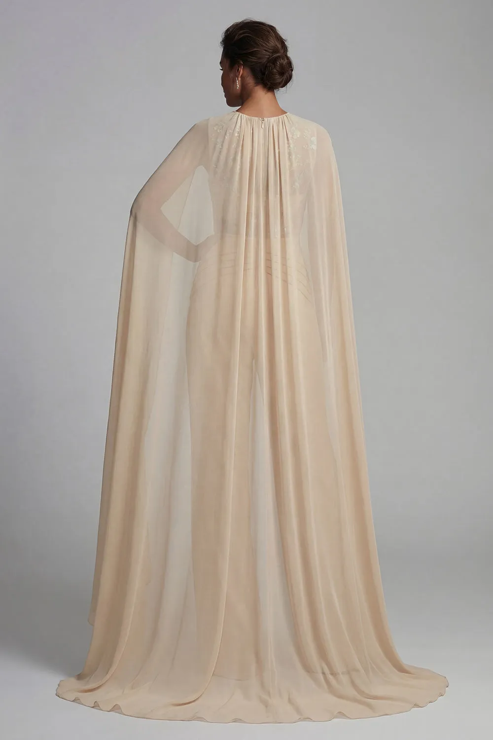Champagne Applique Ruched Round Neck Mother Outfit with Cape sold by Zapaka product image thumbnail 2