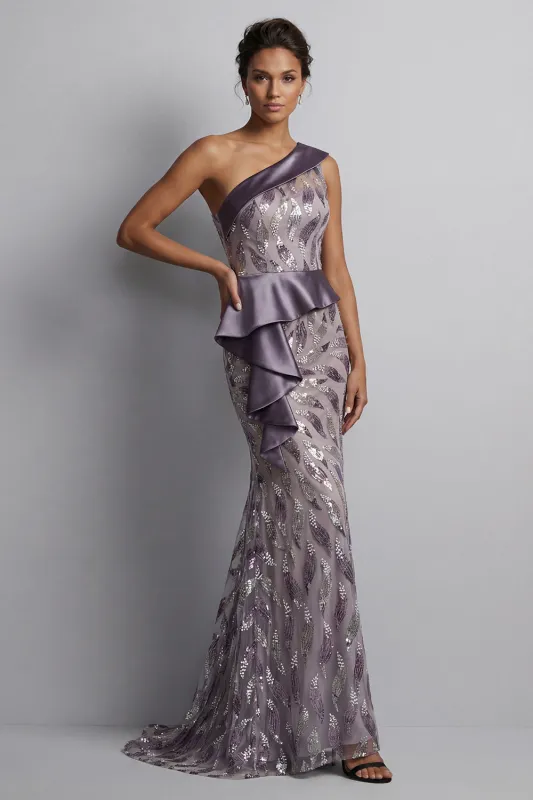 Sparkly Vintage Mauve Long Beaded Mermaid Mother of the Bride Dress with Ruffles made by Zapaka
