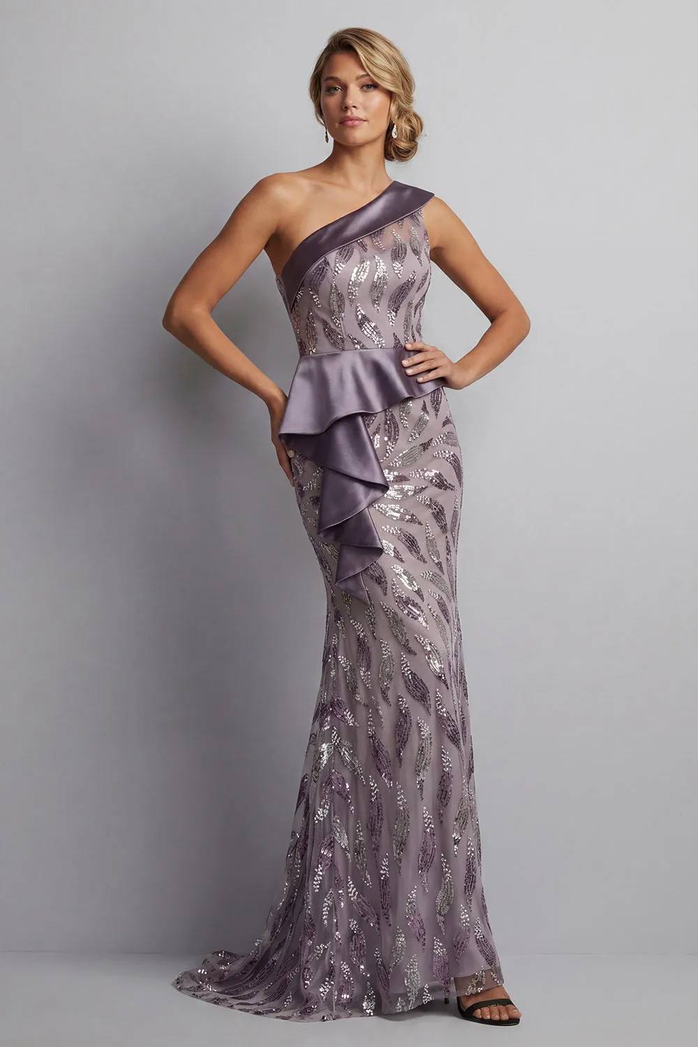 Sparkly Vintage Mauve Long Beaded Mermaid Mother of the Bride Dress with Ruffles sold by Zapaka product image thumbnail 3