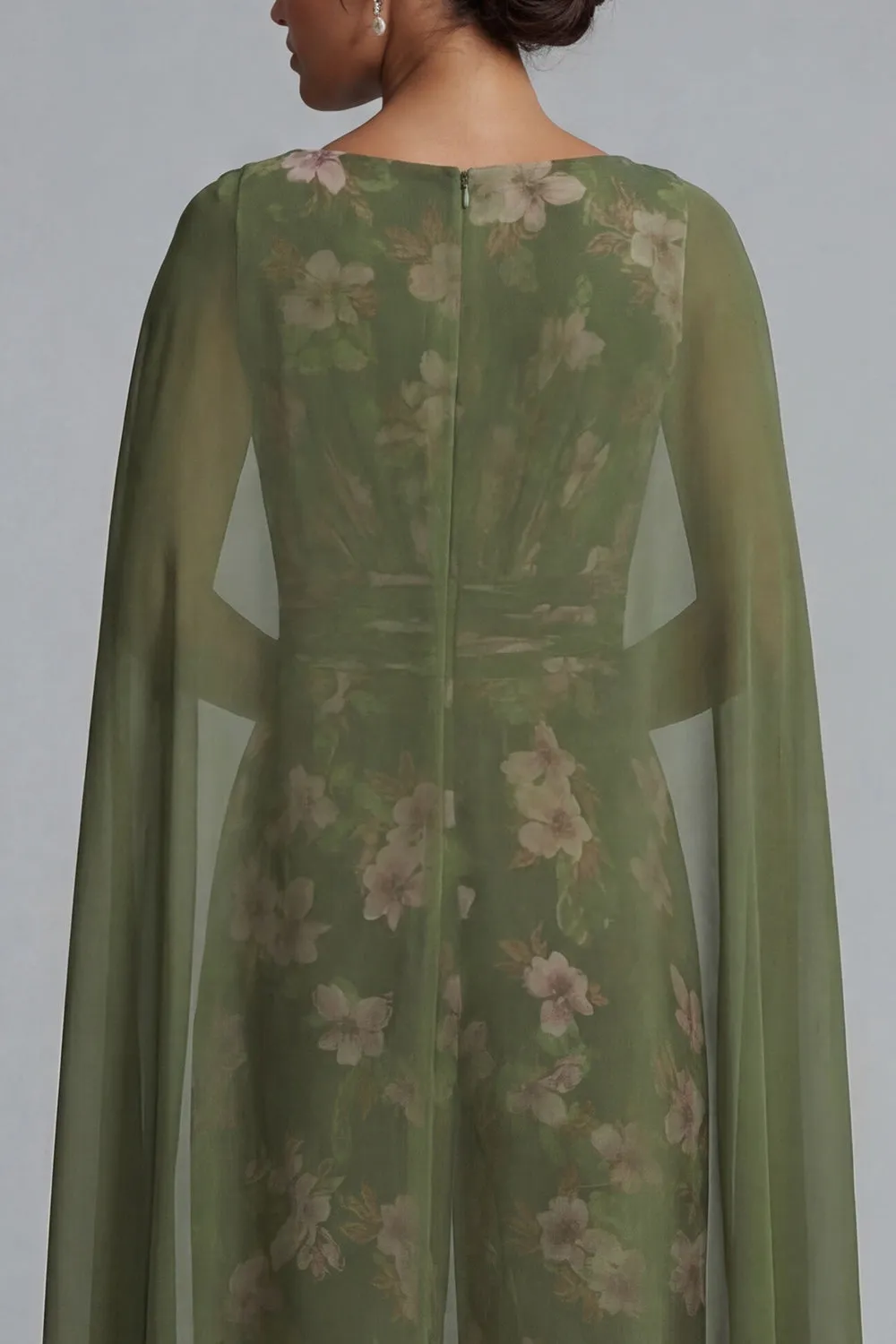 Eucalyptus V Neck Floral Mother of the Bride Jumpsuit with Cape sold by Zapaka product image thumbnail 3