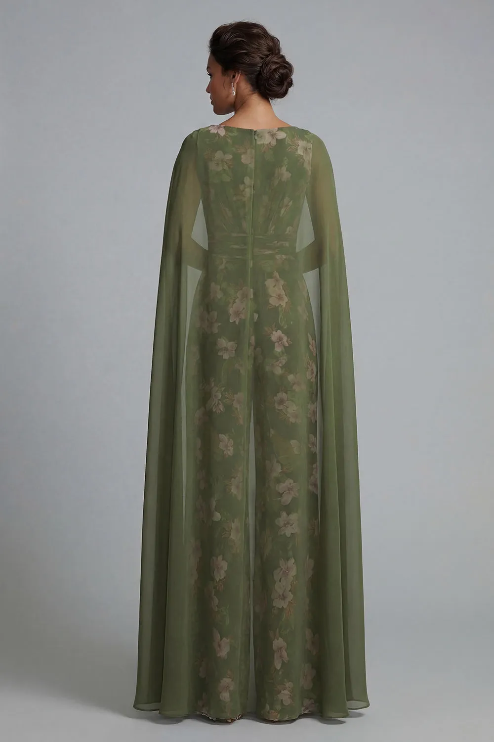Eucalyptus V Neck Floral Mother of the Bride Jumpsuit with Cape sold by Zapaka product image thumbnail 2