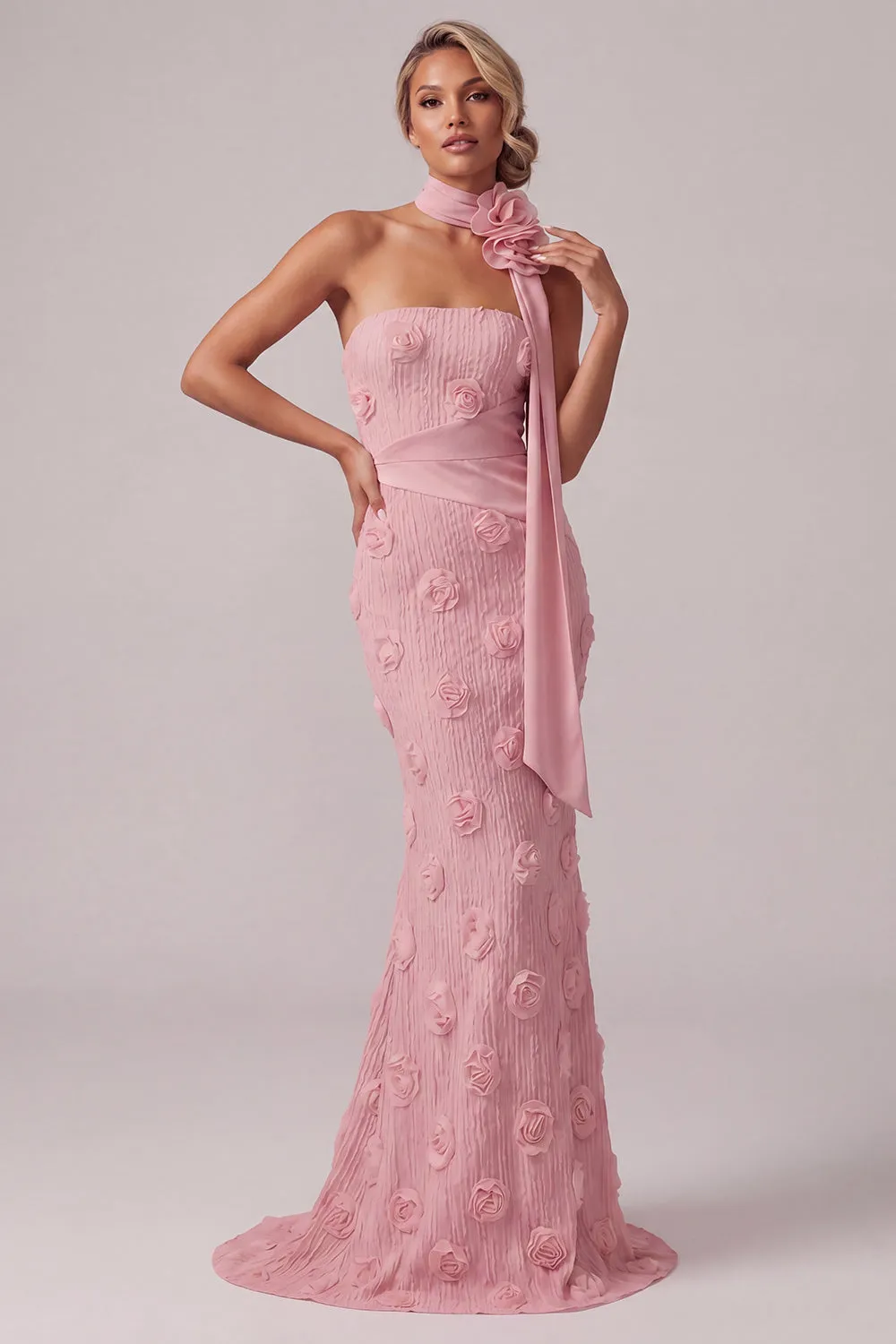 Pink Strapless Mermaid Floral Long Mother Of the Bride Dress sold by Zapaka