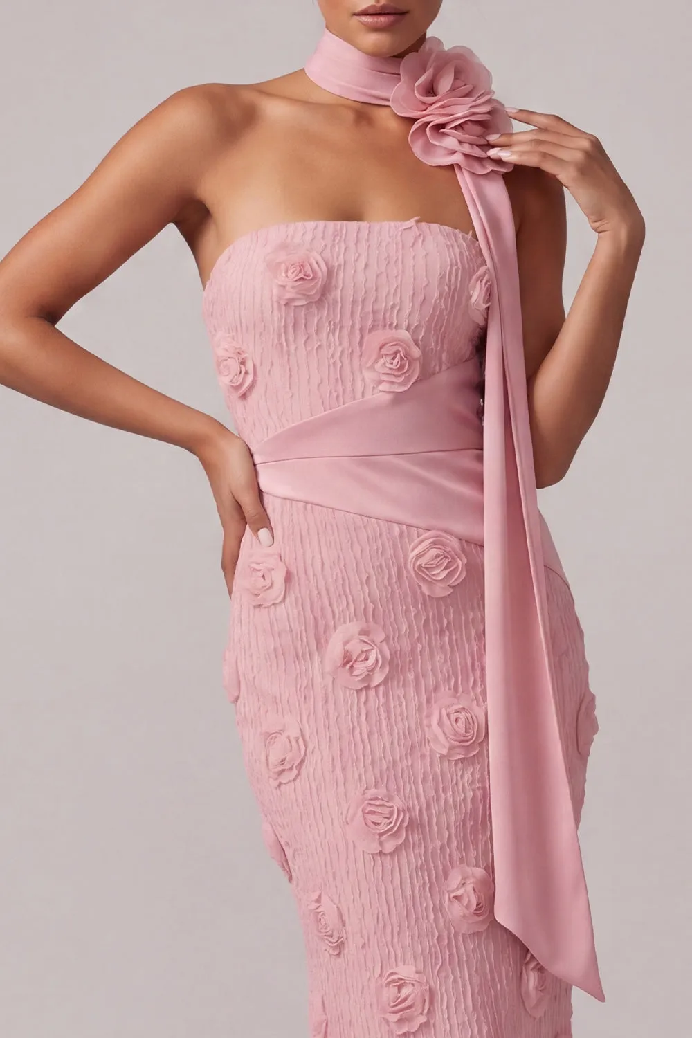 Pink Strapless Mermaid Floral Long Mother Of the Bride Dress sold by Zapaka product image thumbnail 3