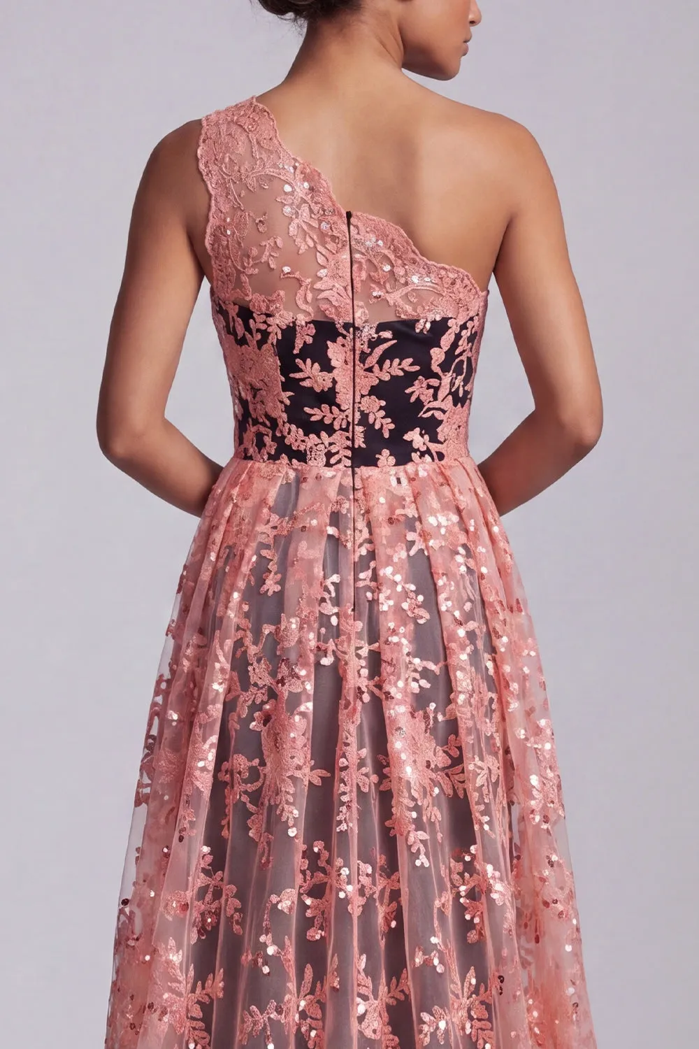 Watermelon and Black One Shoulder Lace Mermaid Long Mother Of the Bride Dress with Cape sold by Zapaka product image thumbnail 5