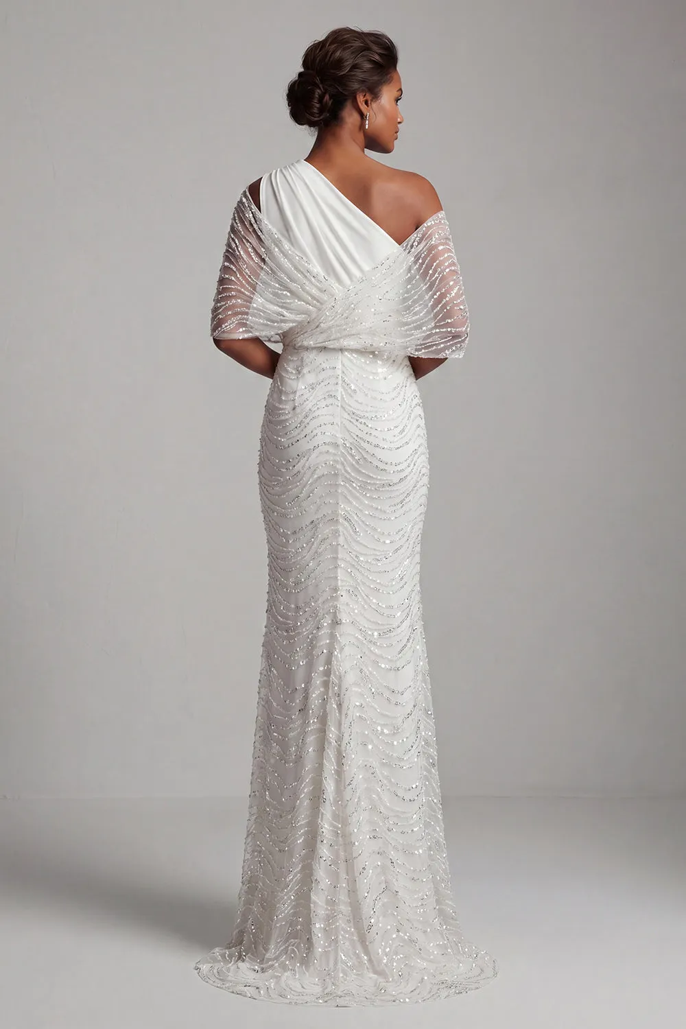 Sparkly White Beaded Mermaid One Shoulder Long Mother Of the Bride Dress sold by Zapaka product image thumbnail 2