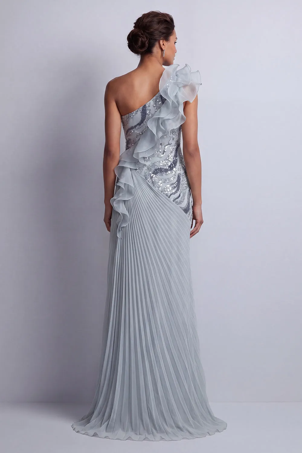 Sparkly Dusty Blue Chiffon Ruffled One Shoulder Long Mother Of the Bride Dress sold by Zapaka product image thumbnail 2