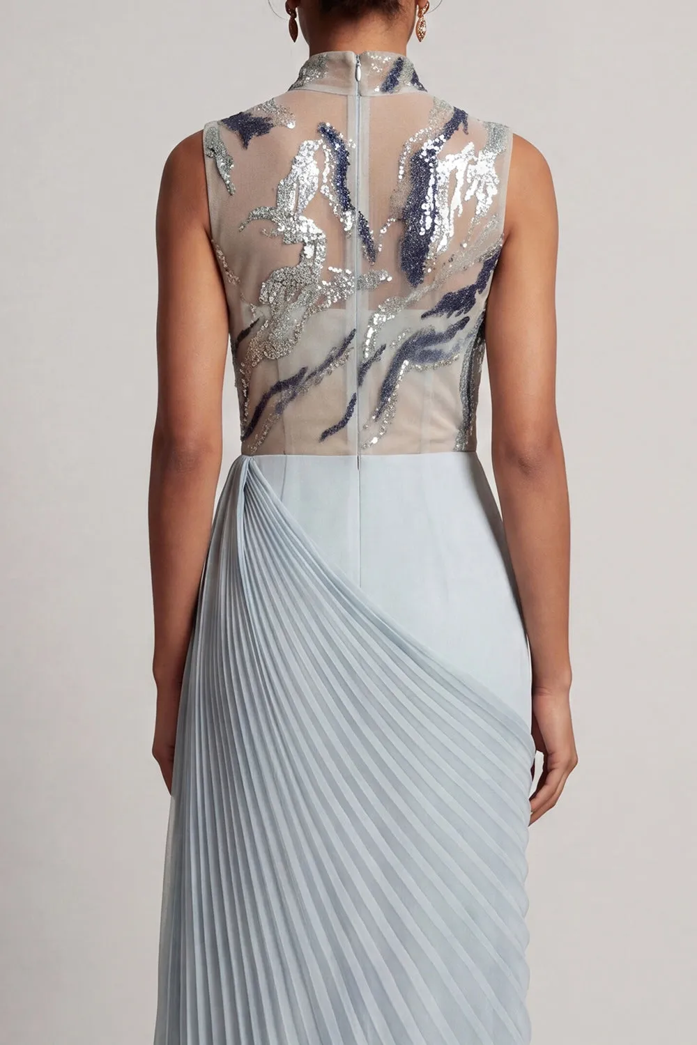 Dusty Blue Chiffon Pleated High Neck Long Mother Of the Bride Dress sold by Zapaka product image thumbnail 5