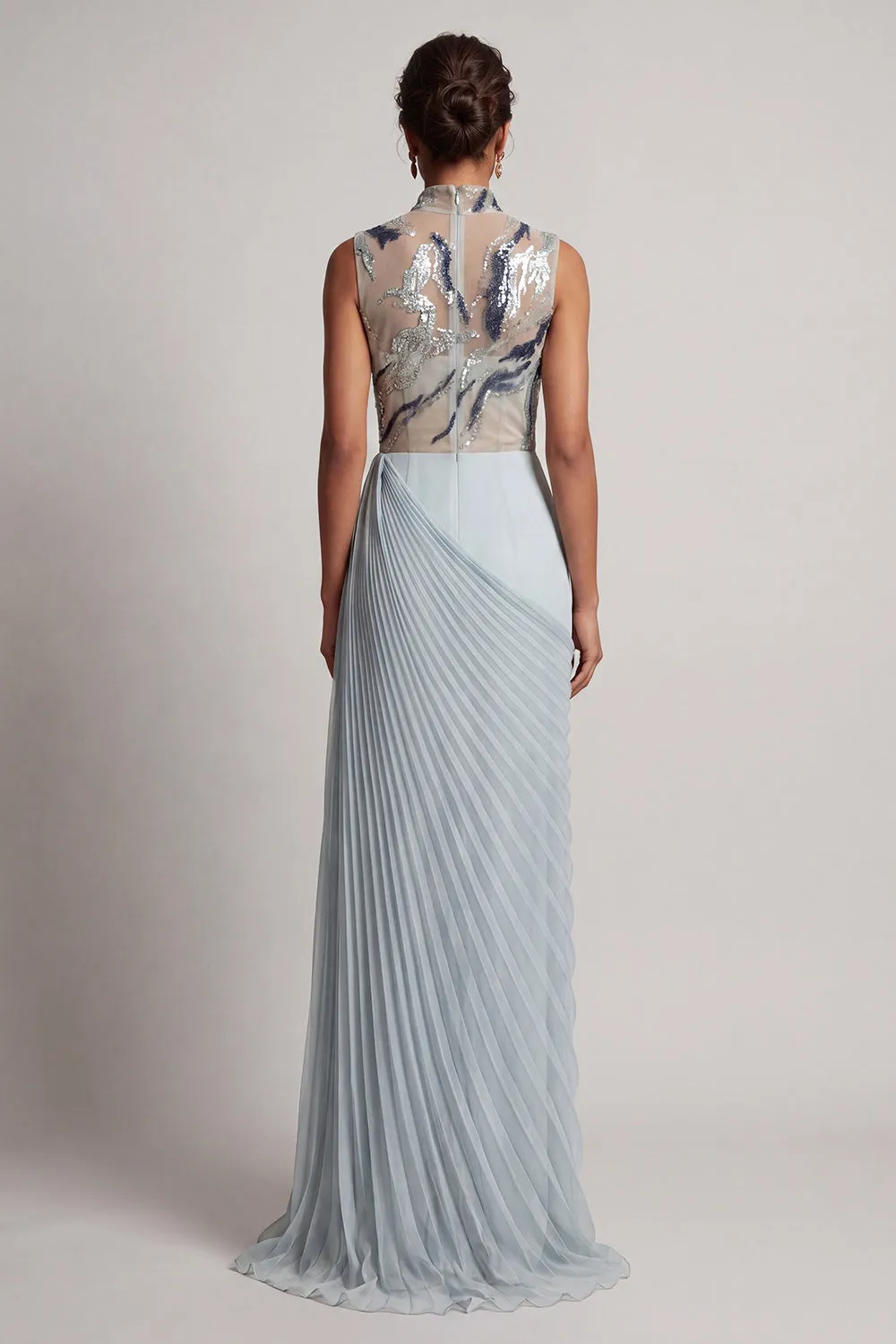 Dusty Blue Chiffon Pleated High Neck Long Mother Of the Bride Dress sold by Zapaka product image thumbnail 2