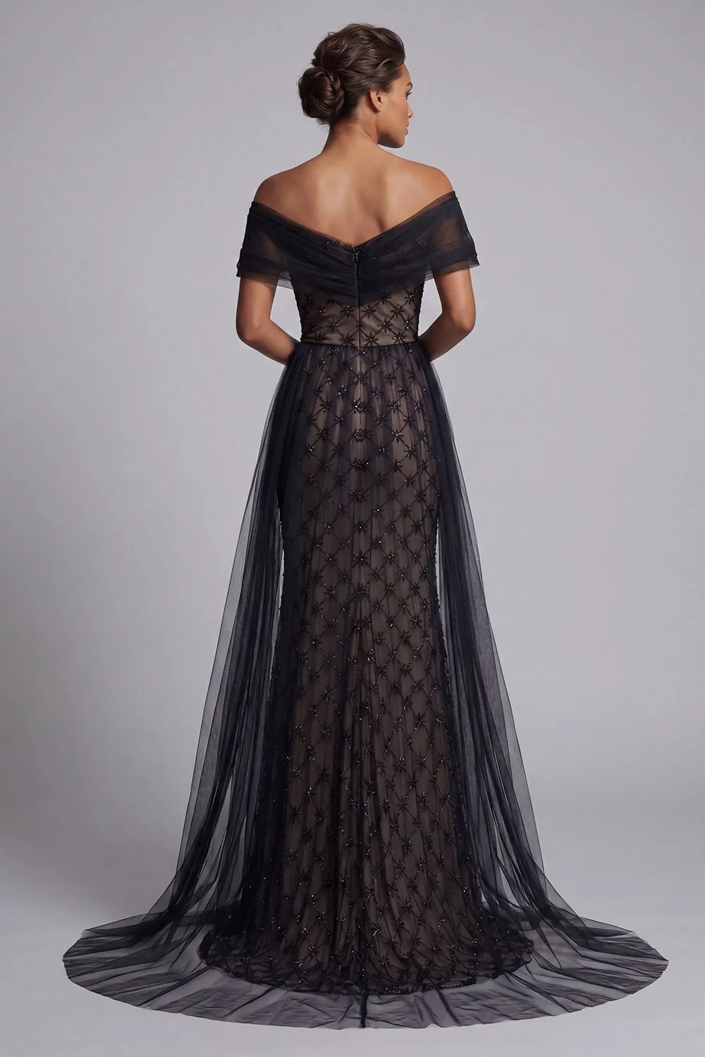 Black Plaid Beaded Mermaid Long Mother Of the Bride Dress with Cape sold by Zapaka product image thumbnail 2