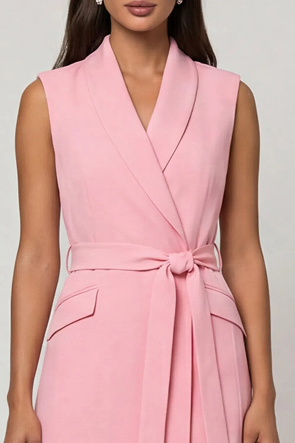 Pink Shawl Lapel Sheath Midi Work Dress with Belt sold by Zapaka product image thumbnail 3