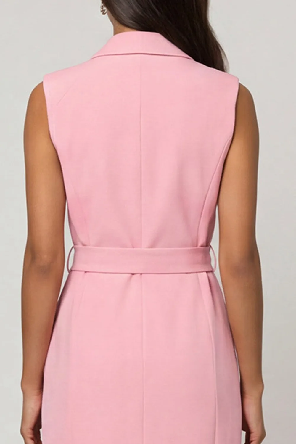 Pink Shawl Lapel Sheath Midi Work Dress with Belt sold by Zapaka product image thumbnail 4